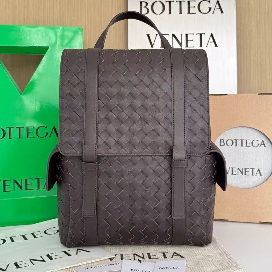 Bottega Veneta Back To School Men's Solid Color Flap Closure Woven Cowhide Leather Shoulder Bag Backpack Rucksack Bags #195225