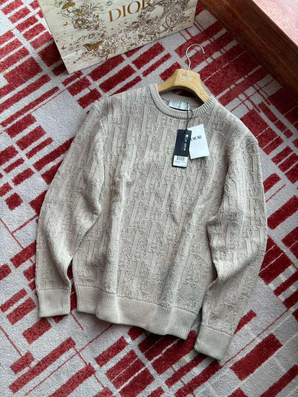 Dior Men's Spring And Fall Letter Jacquard Knit Round Neck Long Sleeve Sweater #76645