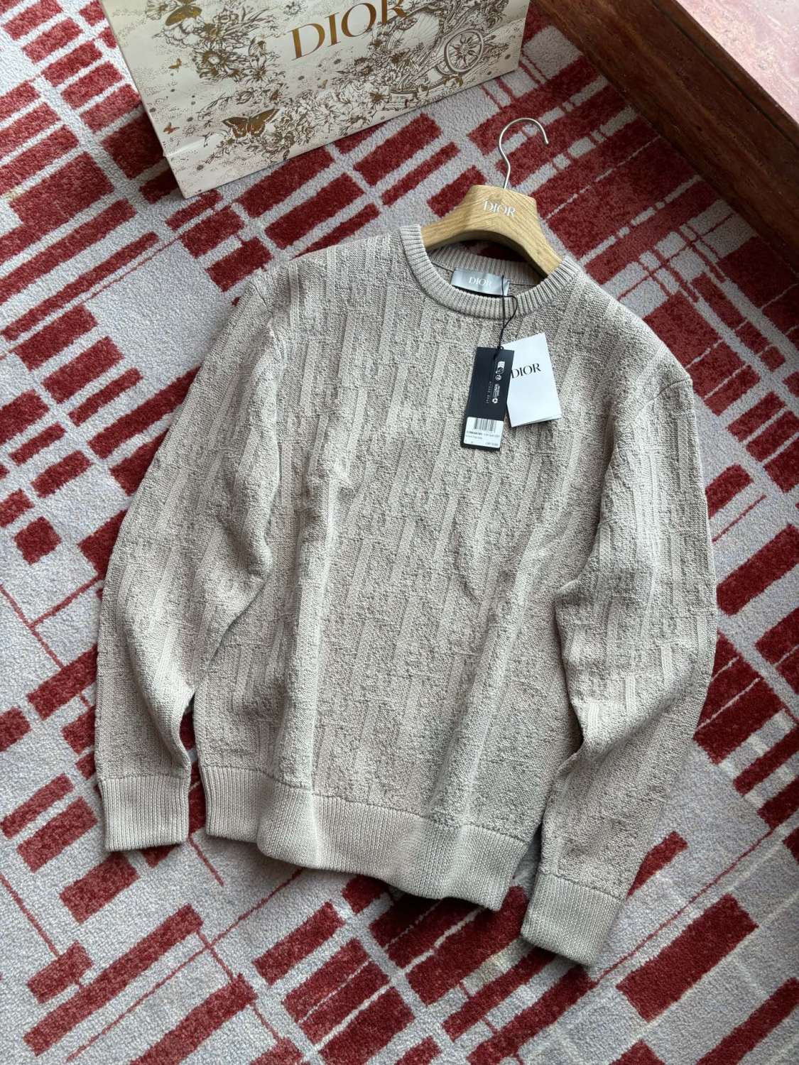 Dior Men's Spring And Fall Letter Jacquard Knit Round Neck Long Sleeve Sweater #76645