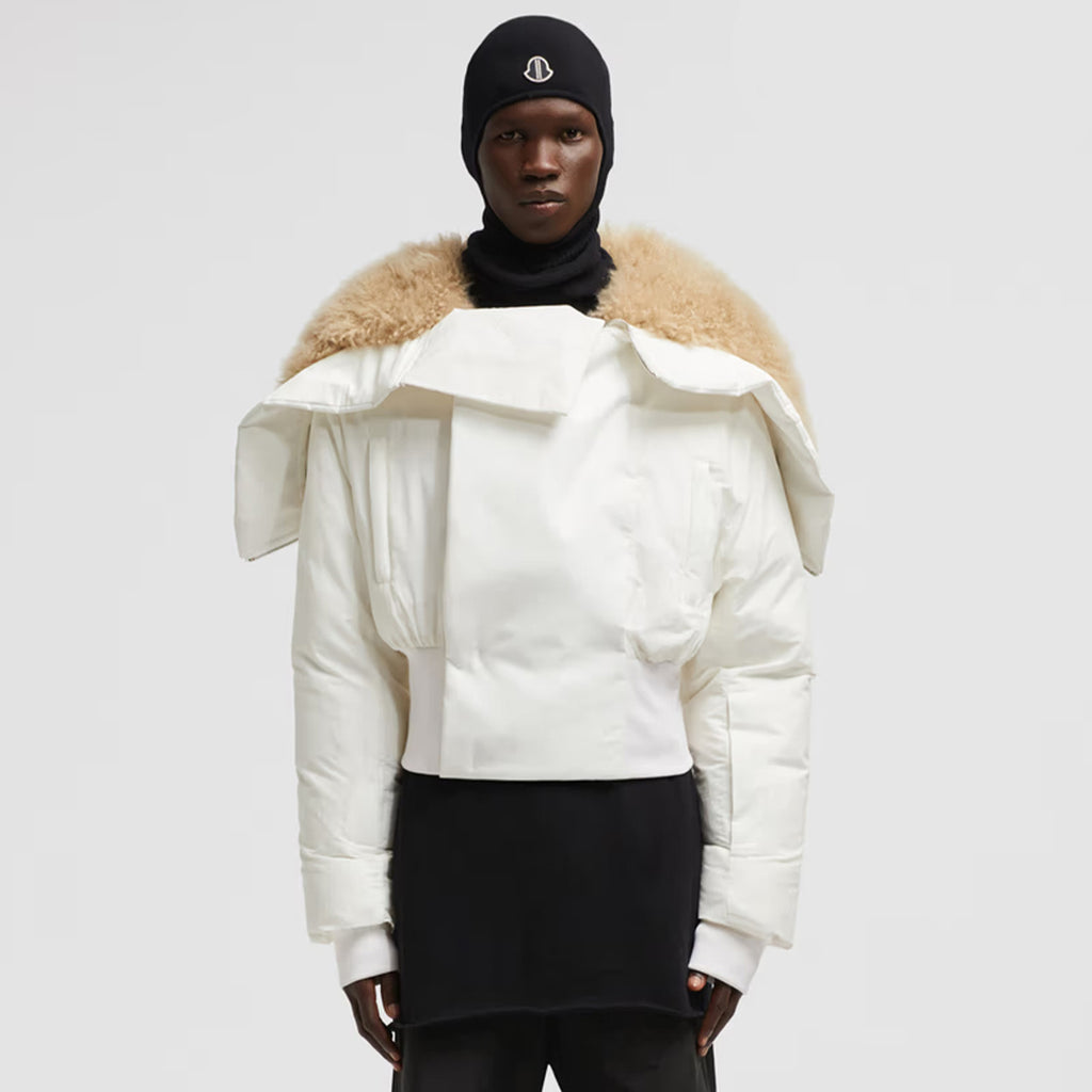 Moncler x Rick Owens Men's Women's Autumn And Winter Large Fur Collar Removable Trend High Street White Down Jacket Zip Hooded Jacket Ngvp #9794