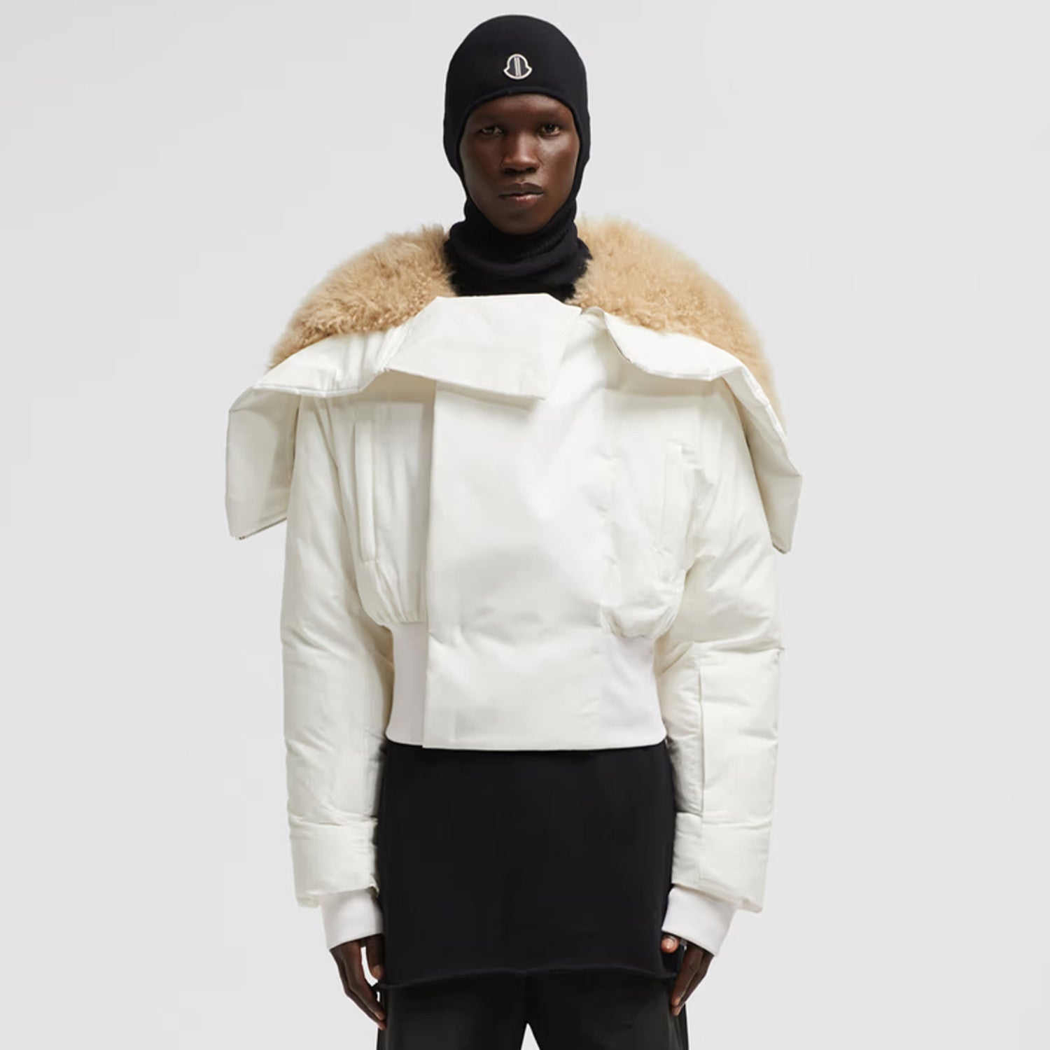 Moncler x Rick Owens Men's Women's Autumn And Winter Large Fur Collar Removable Trend High Street White Down Jacket Zip Hooded Jacket Ngvp #9794