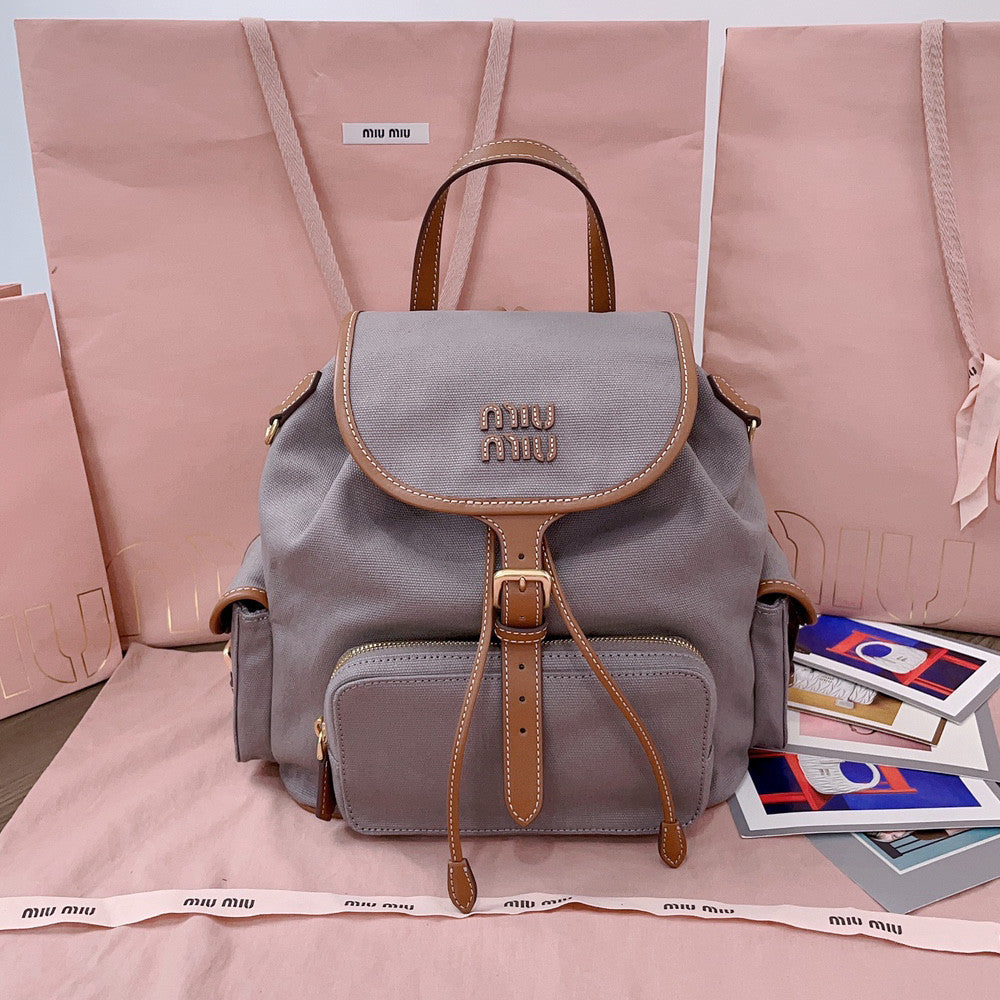 MiuMiu Women's Solid Color Canvas Patchwork Cowhide Shoulder Bag Backpacks Bags #75843
