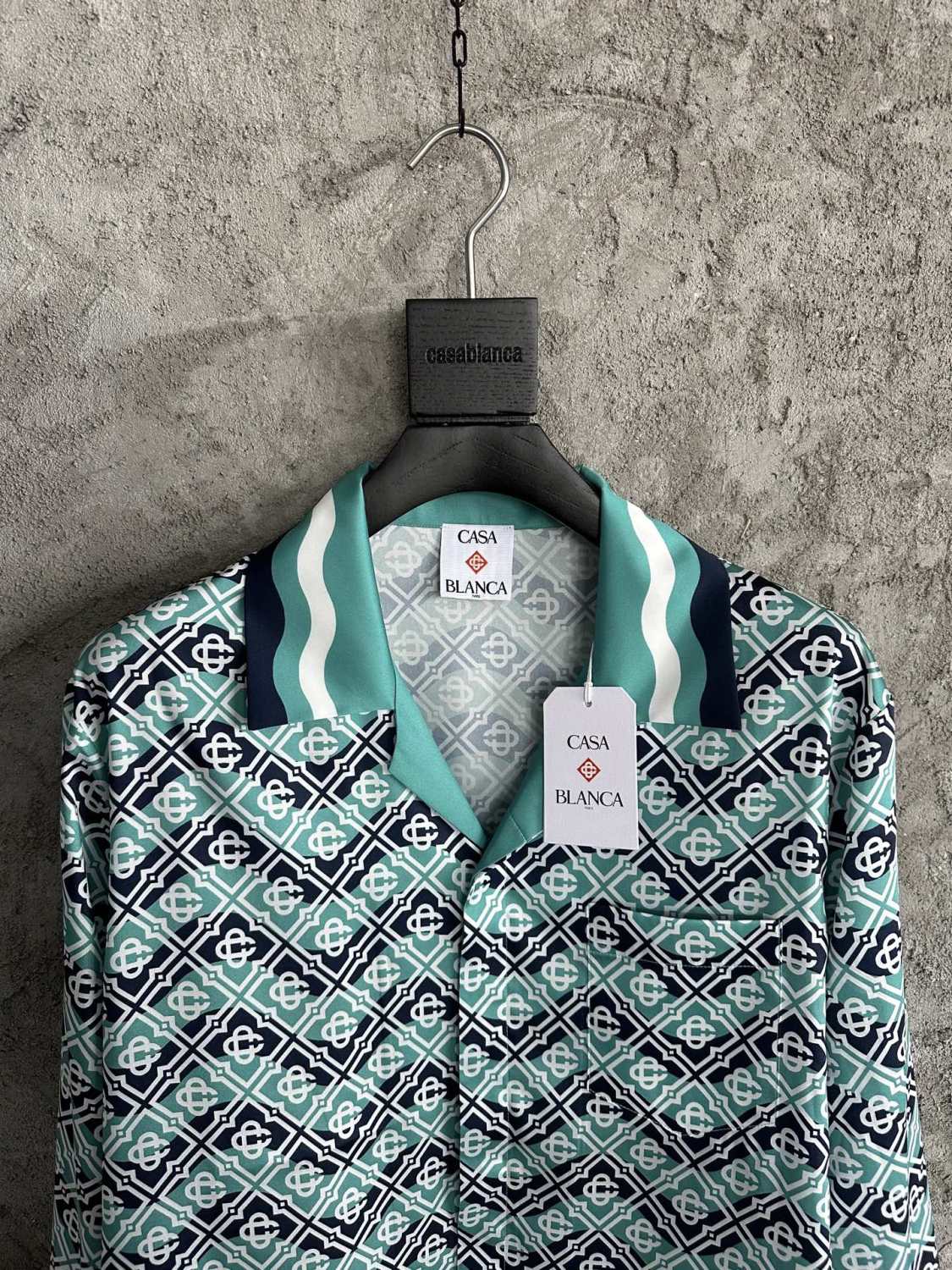 Casablanca Men's and Women's Fashion Casual Full Print Logo Silk Long Sleeve Shirt Elastic Drawstring Waist Full Print Logo Silk Long Pants Suit Set #78594