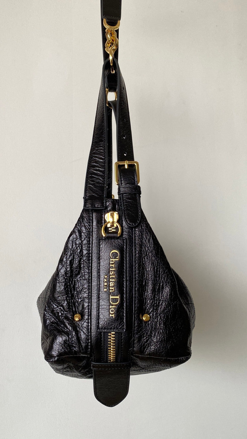 DIOR Medium_D-Journey Bag in Crinkled Calfskin Metallic Gold-Tone Flat Macrocannage #335779