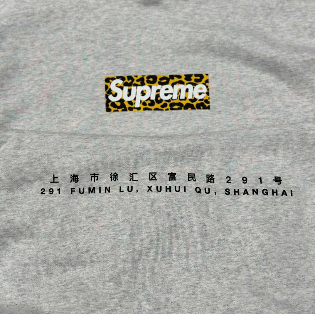Supreme Men's and Women's Autumn/Winter Shanghai Opening Limited Collection Leopard Print Box Logo Grey Hooded Sweatshirt #99441