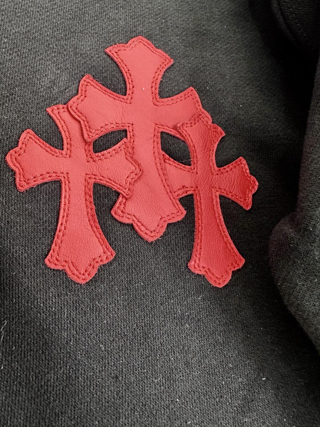Chrome Hearts Men's and Women's Solid Color Cross Leather Label Hooded Zipper Long Sleeve Sweatshirt Jacket #77969
