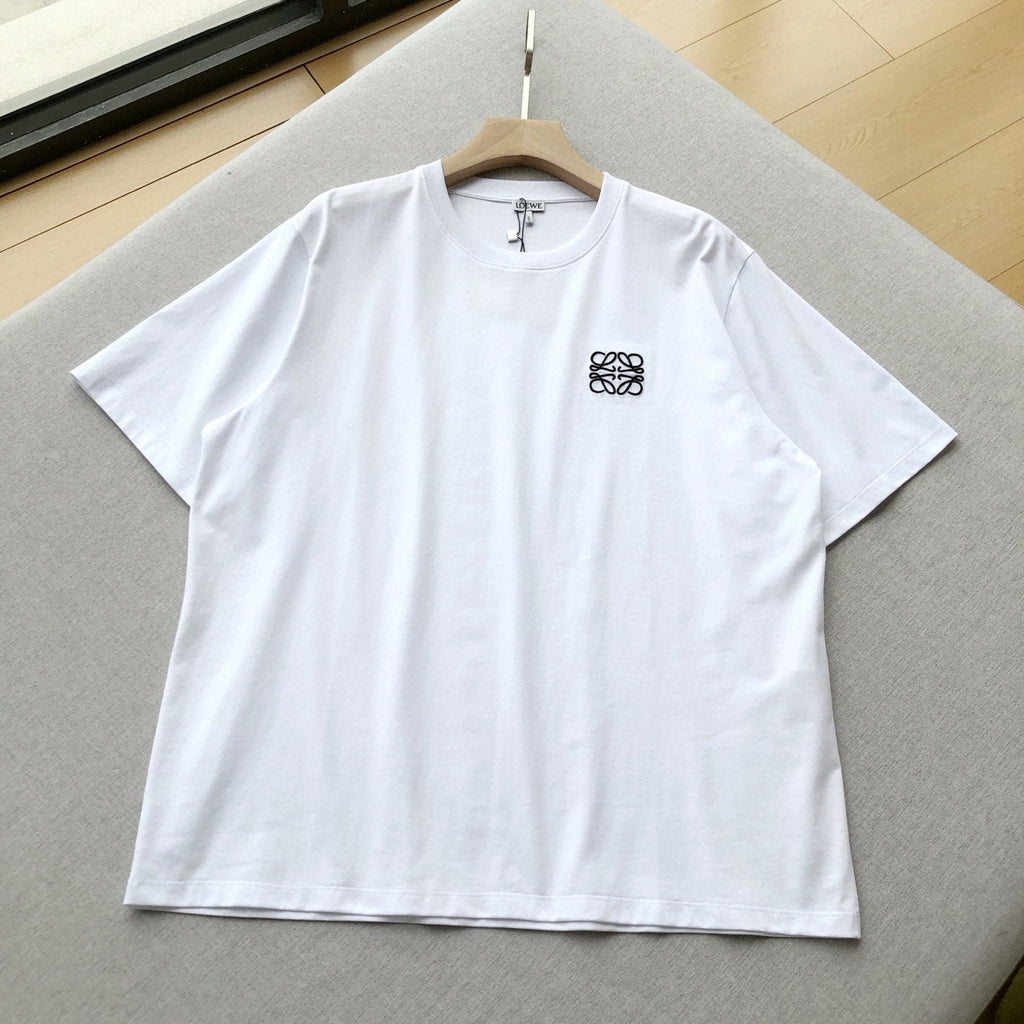Loewe Men's Summer Embroidered Logo Pattern Round Neck Solid Color Cotton Short Sleeve T-Shirt #75589