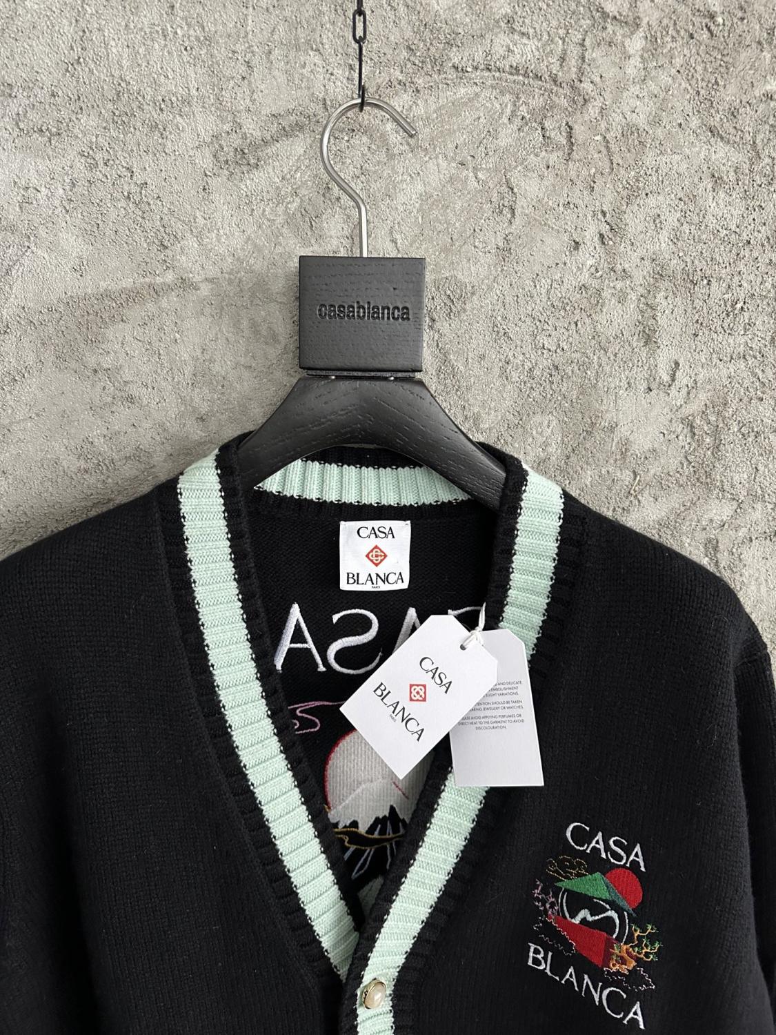 Casablanca Casa Mountain Temple Cardigan Men's And Women's Spring/autumn Fashion Casual Embroidered Badge V Neck Single Breasted Knitted Cardigan #78324