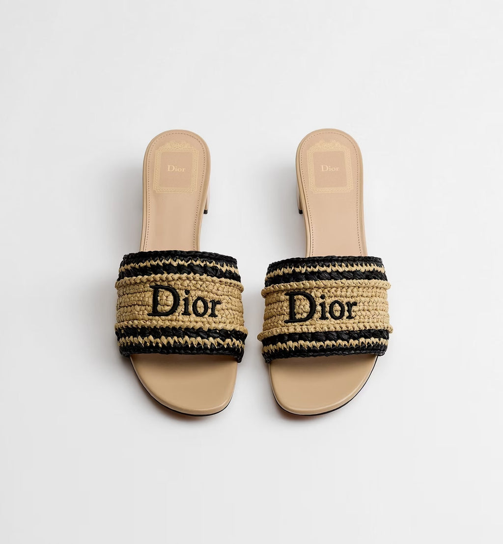 DIOR Dioriviera Dior Woven Heeled Slide Trench Crocheted Raffia-Effect Technical Fabric #387799