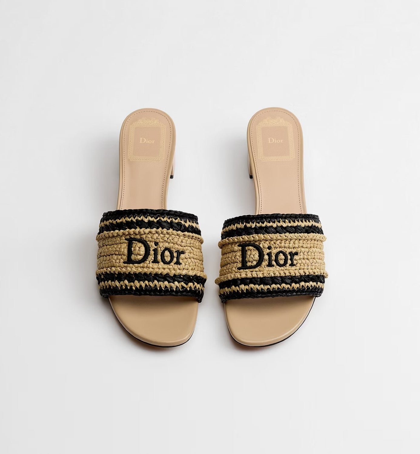 DIOR Dioriviera Dior Woven Heeled Slide Trench Crocheted Raffia-Effect Technical Fabric #387799