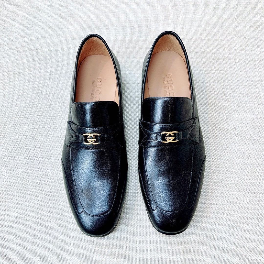 Gucci Men's & Women's Spring/Fall Fashion Casual Solid-Color Round-Toe Slip-On Leather Loafers Shoes #78667