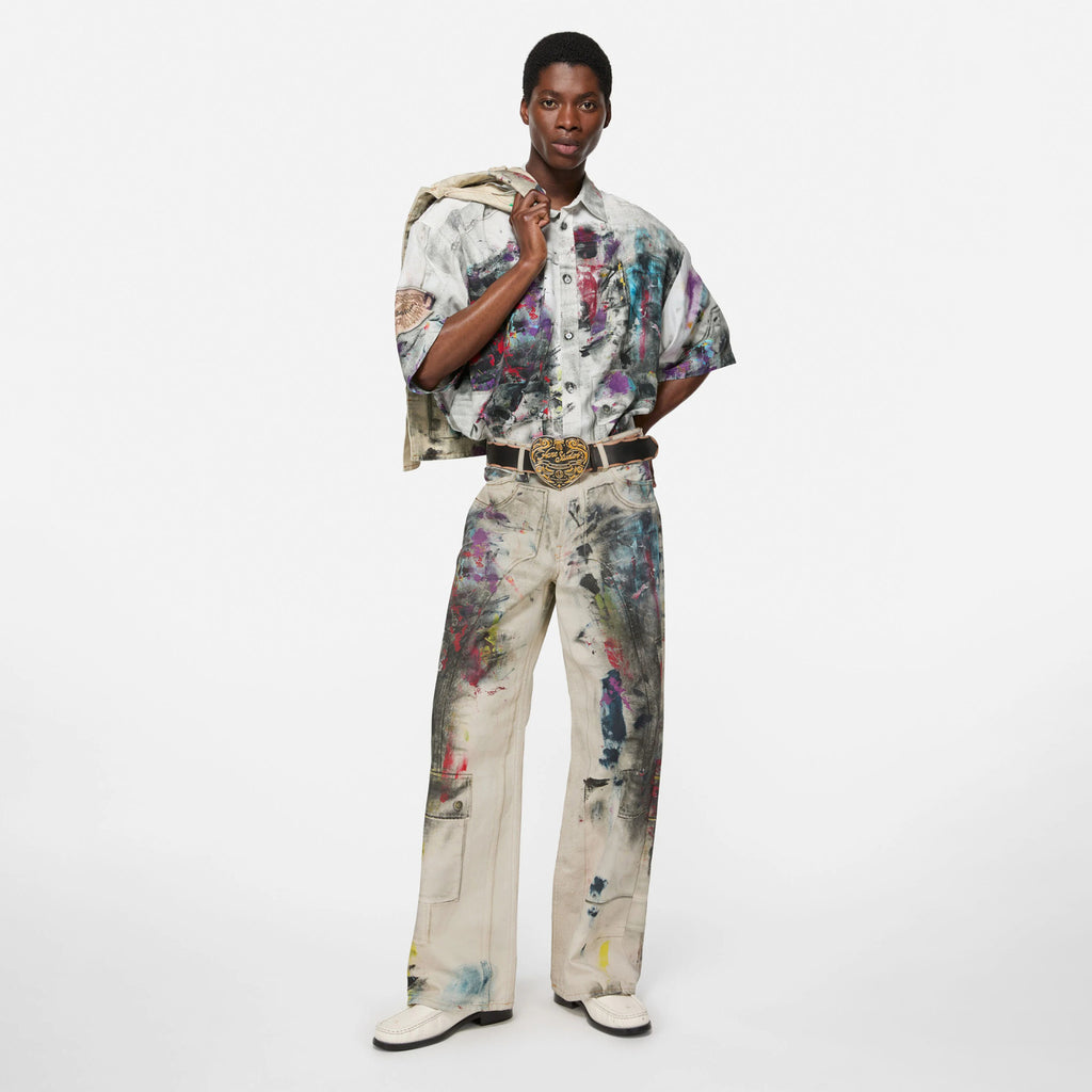 Acne Studios Men's Women's Mismatch Effect Printed Jacket Loose Straight Trousers Pants Fashion Trend High Street 3D Suit Set Ngvp #1732