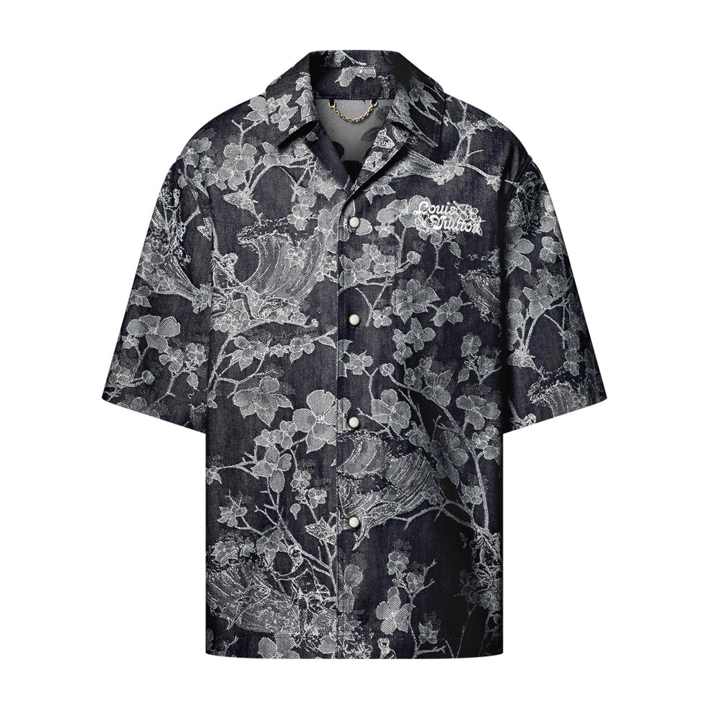 Louis Vuitton Men's Summer Botanical Print Full Print Lapel Single Breasted Short Sleeve Shirt Button Down Shorts Suit Set #99966