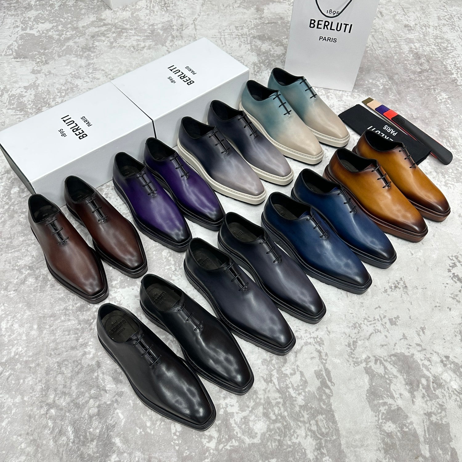 Berluti Alessandro Altof Men's Fall/Winter Fashion Classic Round Toe Slip On Lace Up Handcrafted Vintage Leather Oxford Shoes #79112