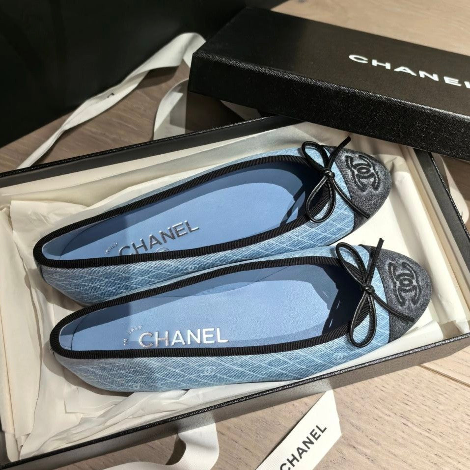 Chanel Women's Spring/Summer Solid Color Striped Printed Denim Ballet Flats Shoes #77258