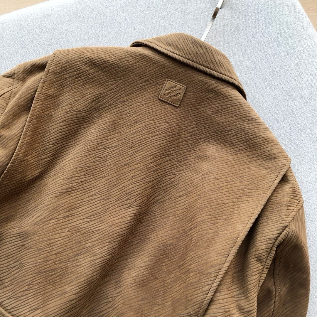 Louis Vuitton Men's Autumn and Winter Solid Color Lapel Twill Fabric Calfskin Long Sleeve Aviator Jacket #74574
