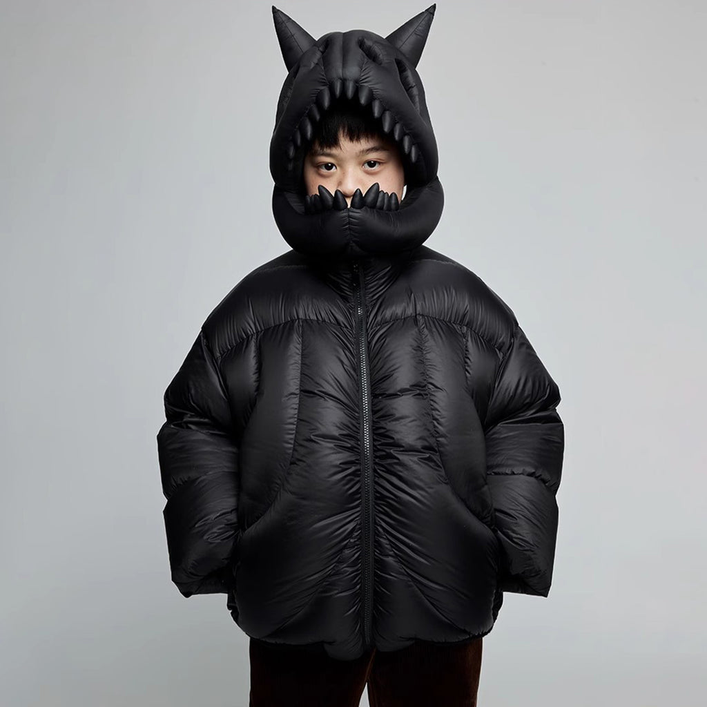 Kid's Autumn And Winter Solid Color Long Sleeve Stereoscopic Dinosaur Shaped Hat Puffer Down Jacket #31325