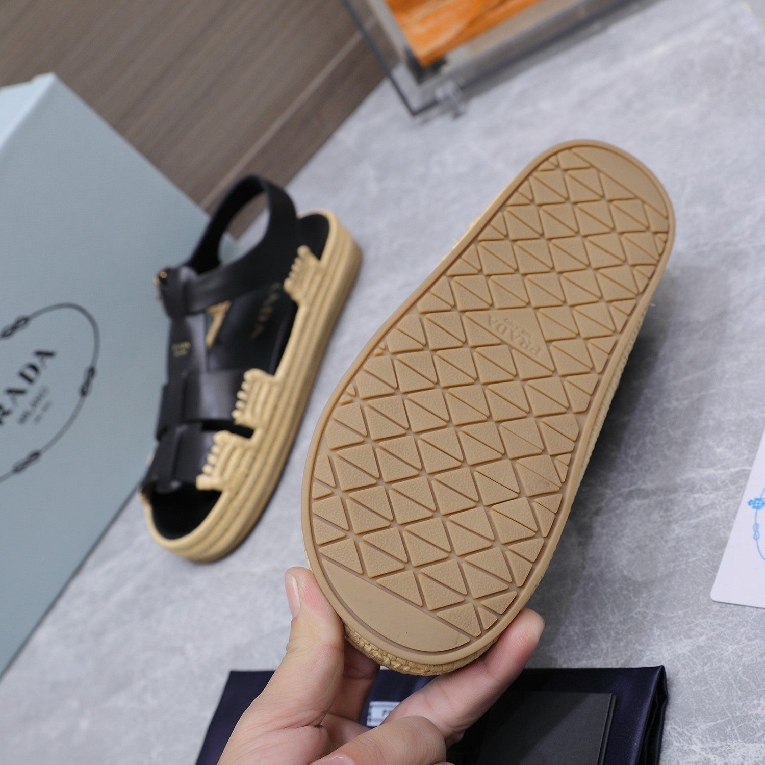 Prada Leather Fisherman Espadrille Sandals #380312