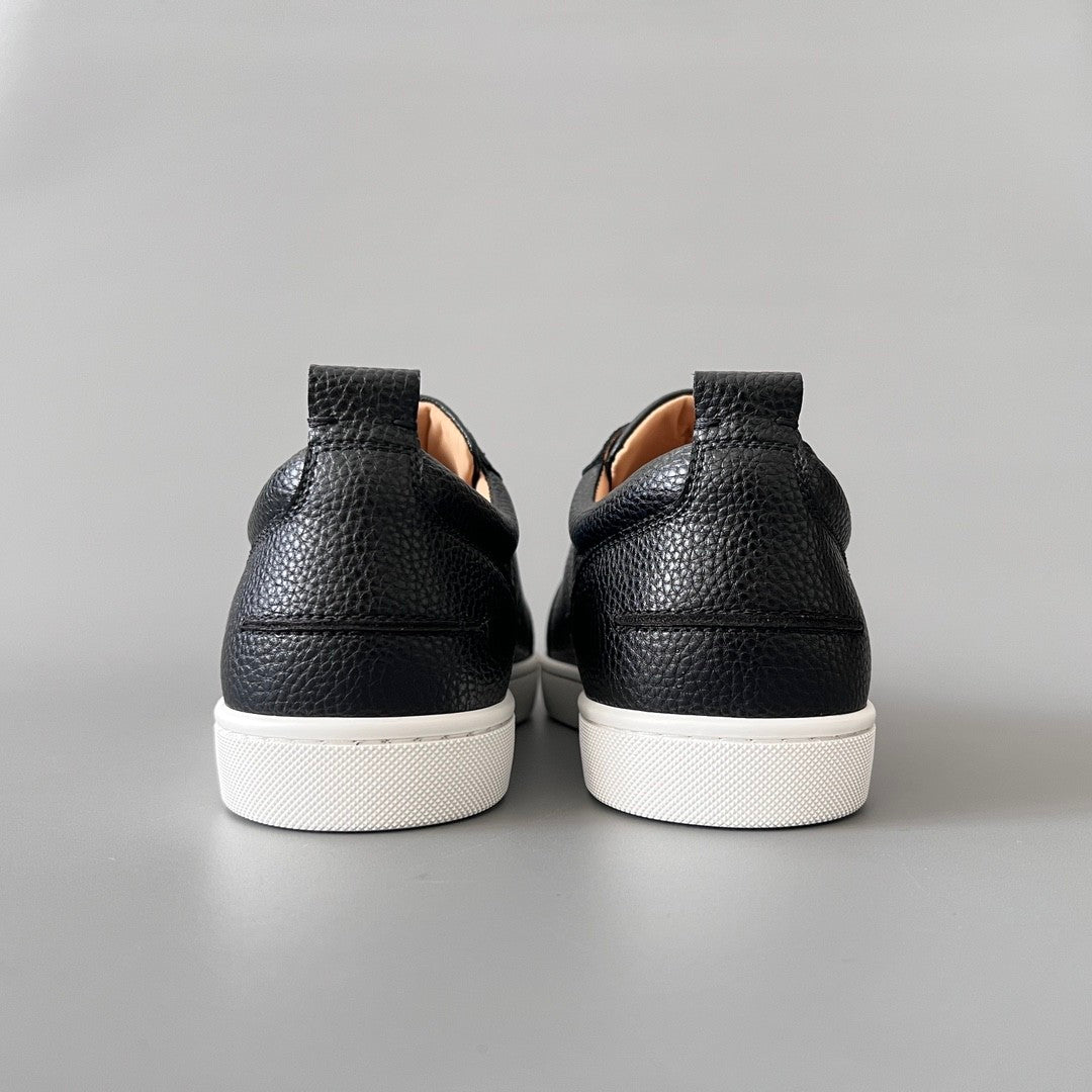Christian Louboutin Louis Junior Men's And Women's Solid Color Grained Cowhide Low Top Lace Up Flat Casual Shoes #77144