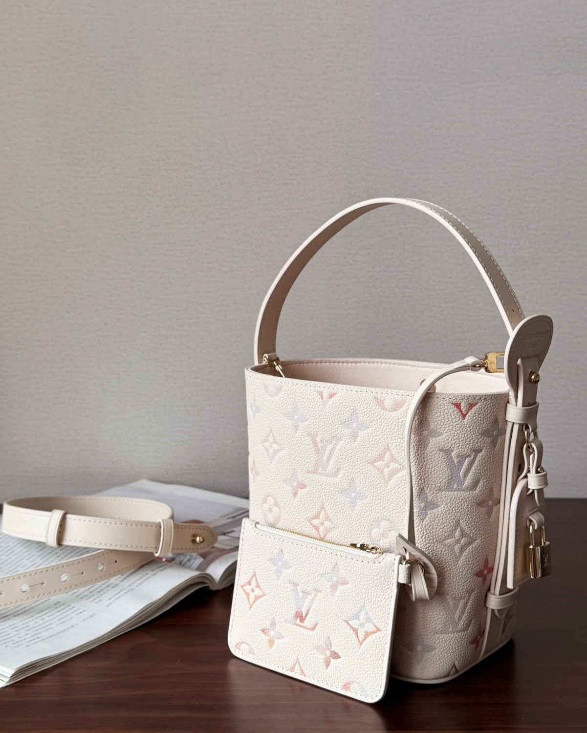 Louis Vuitton All In BB Women's Watercolor Gradient Logo Print Embossed Grained Cowhide Leather Shoulder Bag Crossbody Handbag Tote Bags #78126