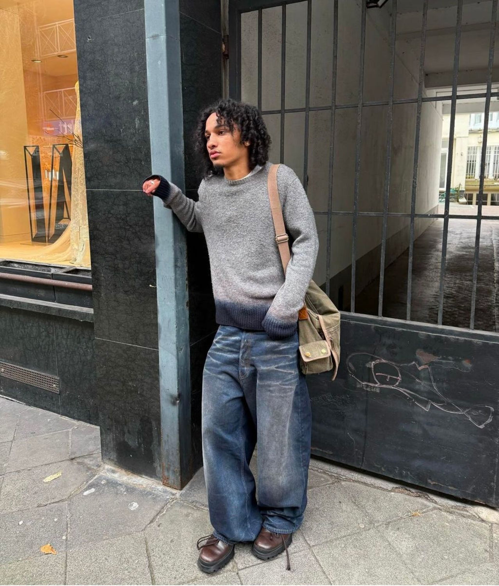 Acne Studios Men's Fall And Winter Dirty-dyed Old Metal Leather Pockets Washed Cat Whiskers Baggy Jeans Loose Wide-legged Pants Ngvp #2472