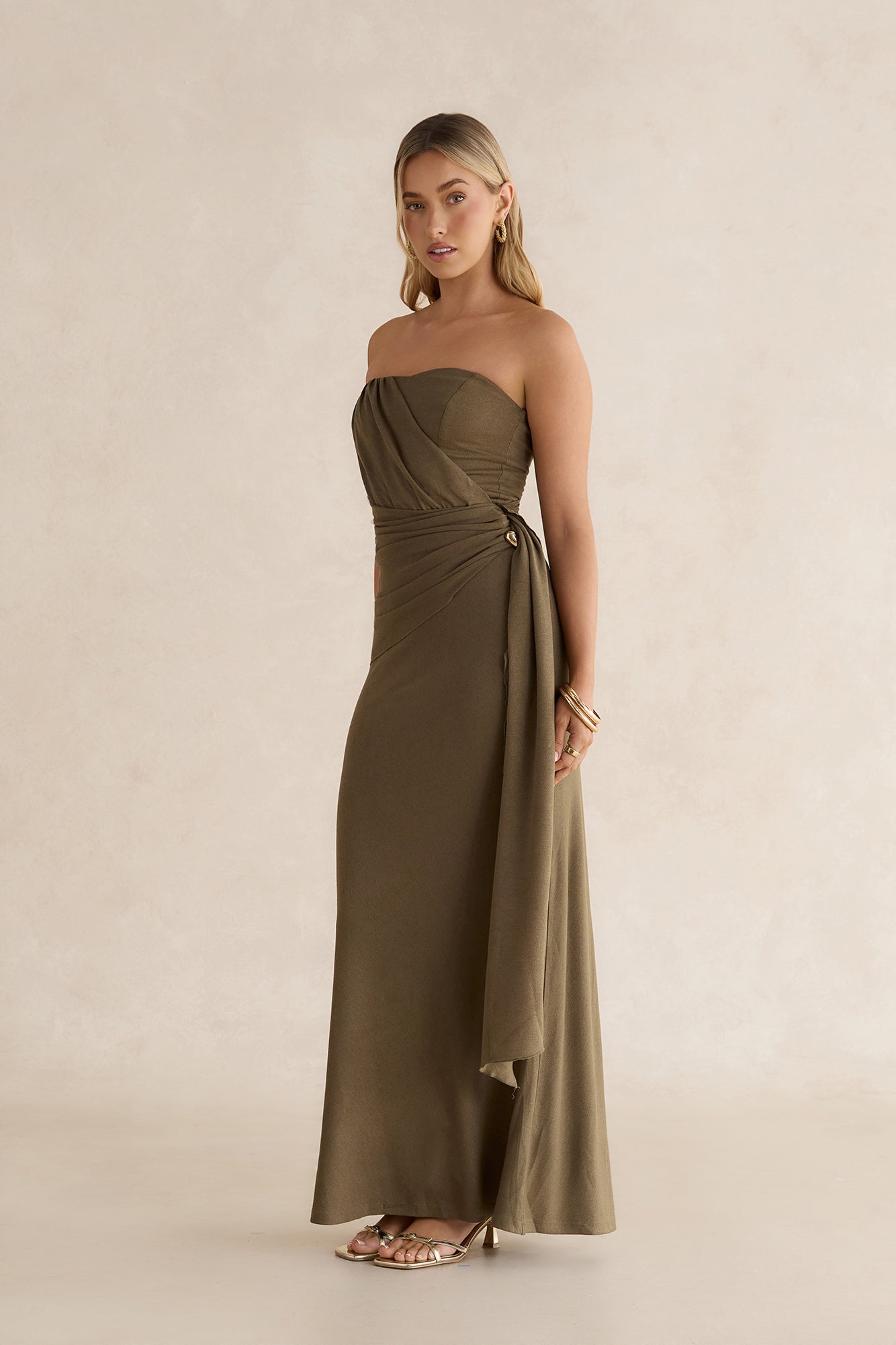 Palm Escapes Strapless Maxi Dress Green