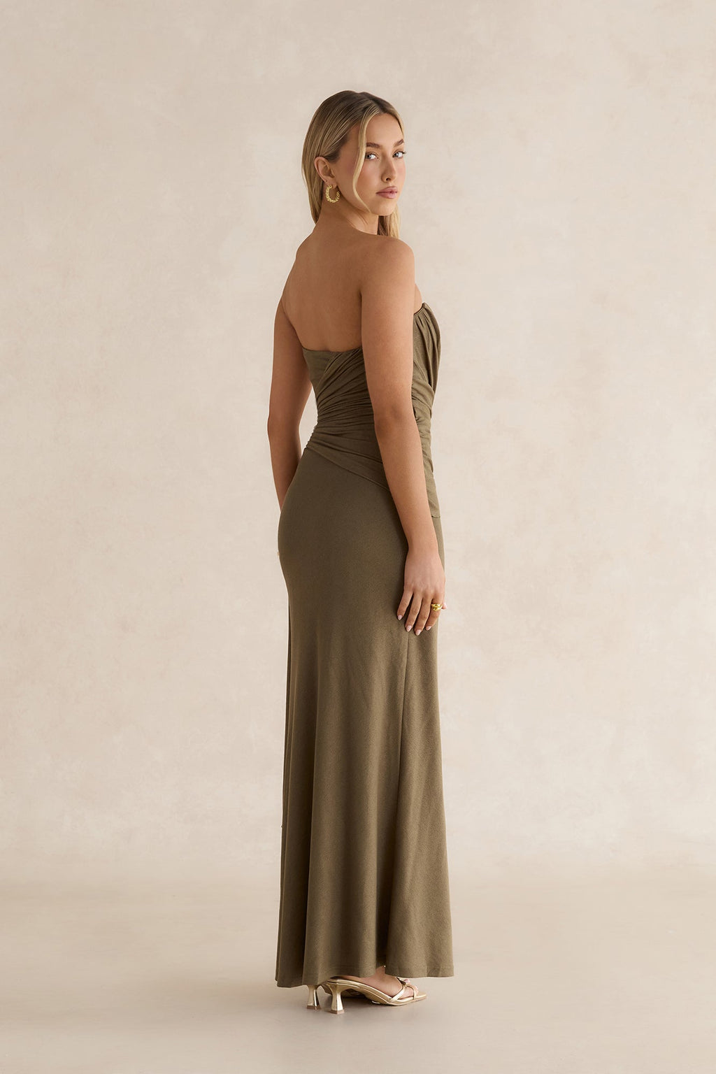 Palm Escapes Strapless Maxi Dress Green