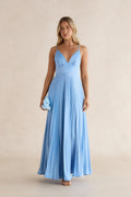 Ray Of Sunlight Plisse Satin Maxi Dress Blue