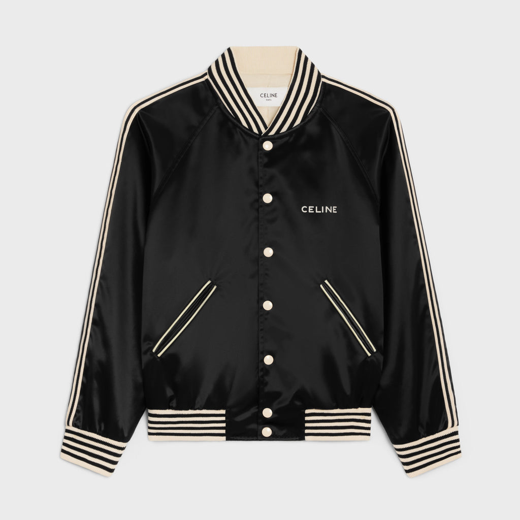 Celine Embroidered Teddy Jacket In Satin-Finish Nylon Logo Baseball Jacket #96291
