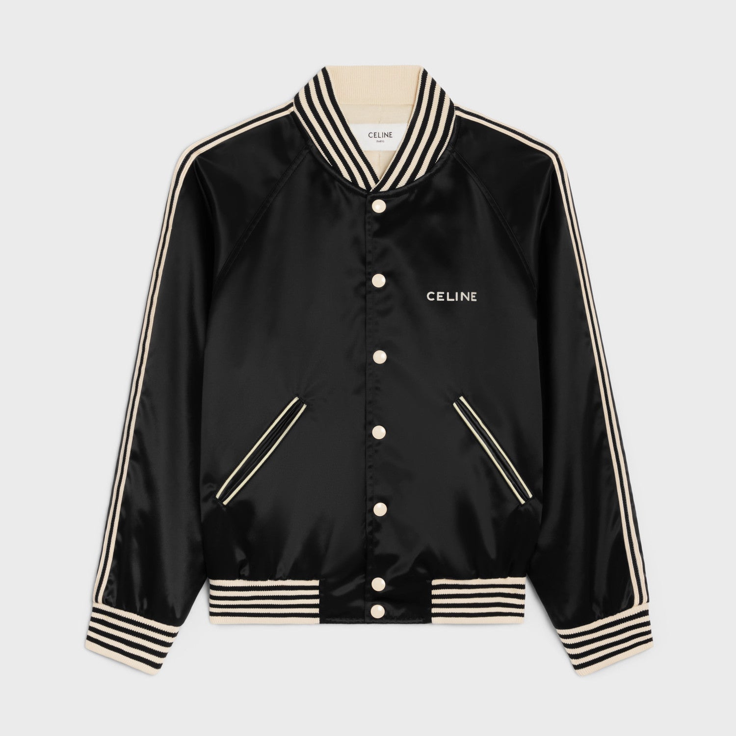 Celine Embroidered Teddy Jacket In Satin-Finish Nylon Logo Baseball Jacket #96291