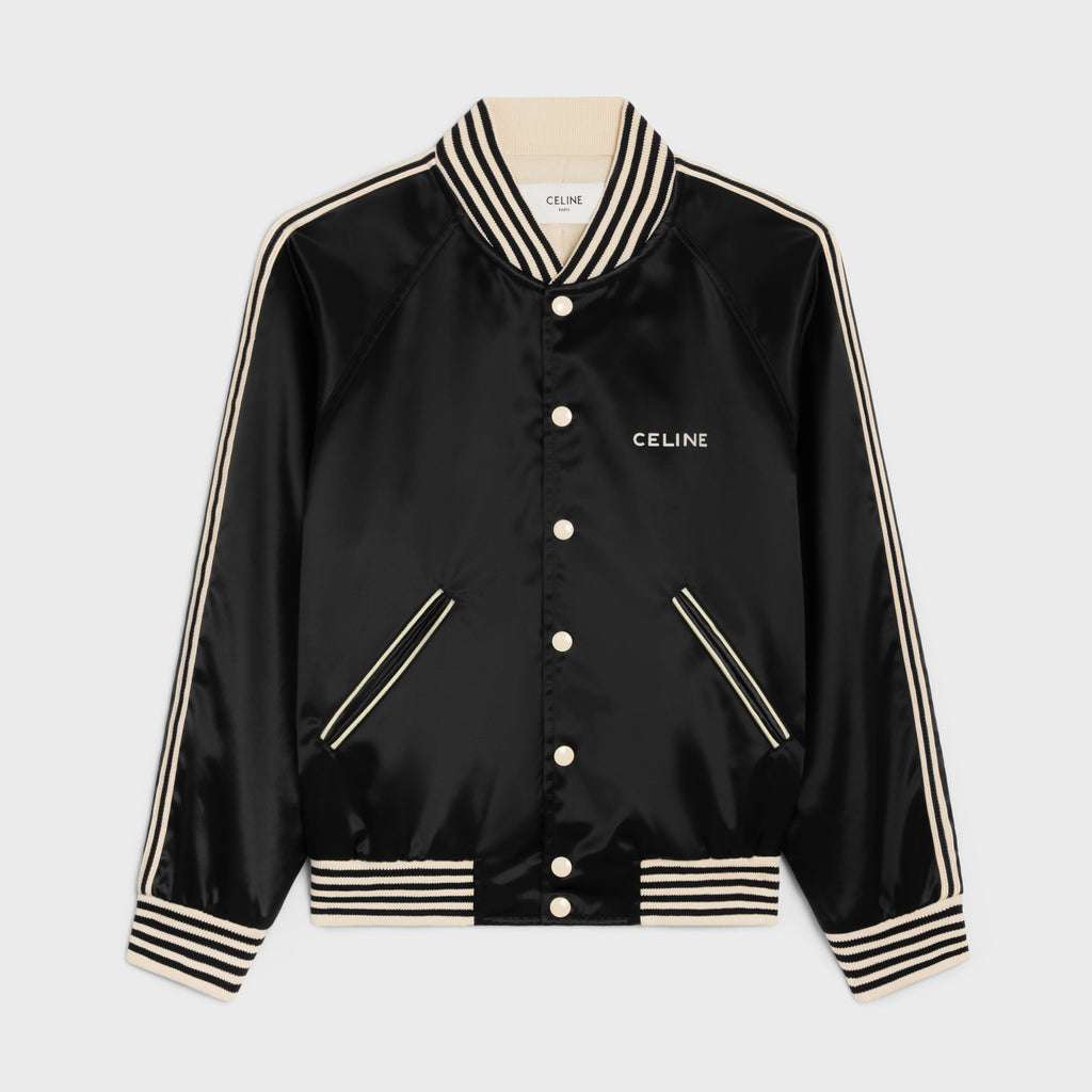Celine Embroidered Teddy Jacket In Satin-Finish Nylon Logo Baseball Jacket #96291
