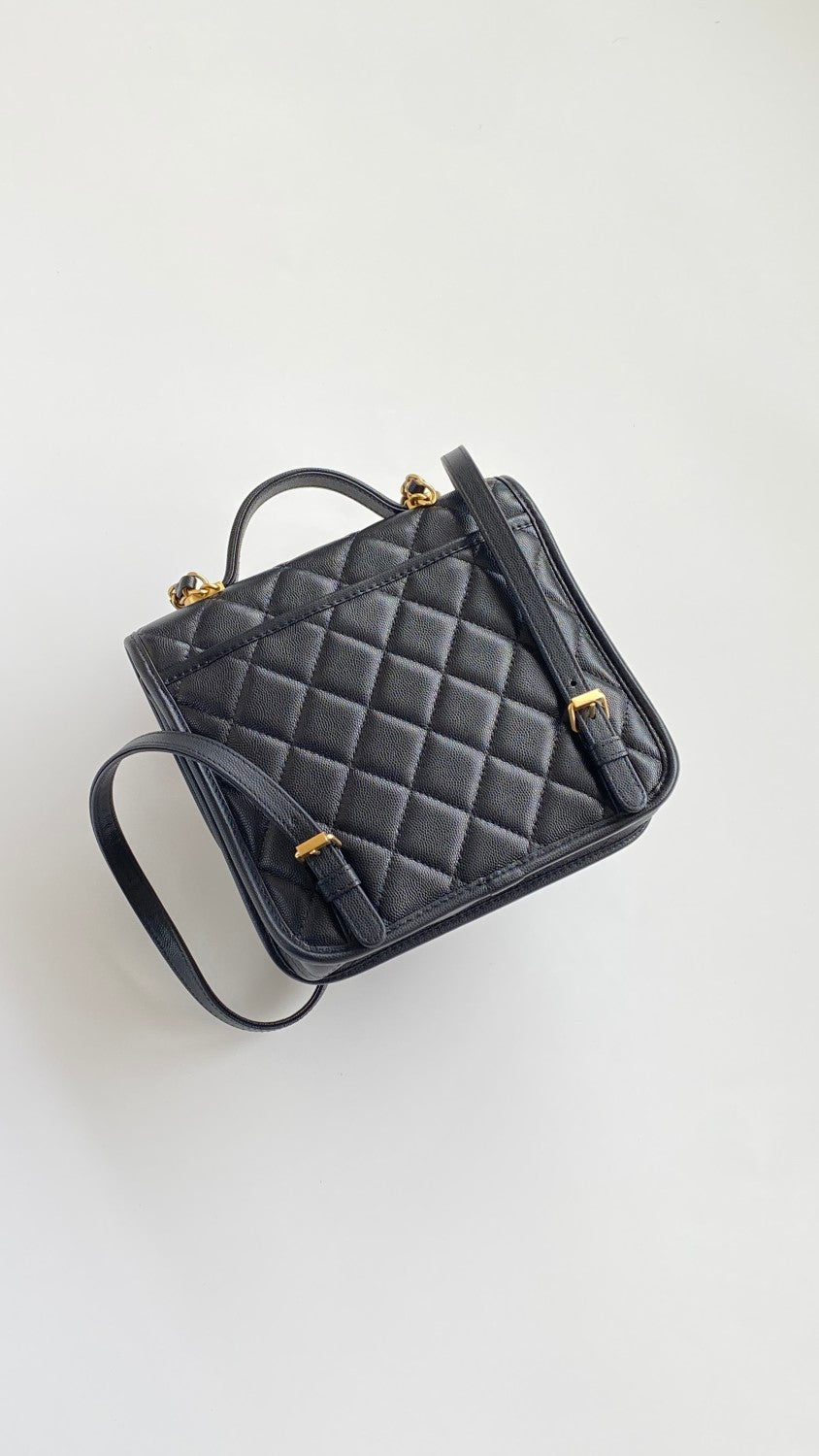 Chanel Women's Fashion Classic Solid-Color Flap Leather Backpack with Sand Gold Buckle and Metal Hardware Bag Bags AS5715-B21400-94305 #78759