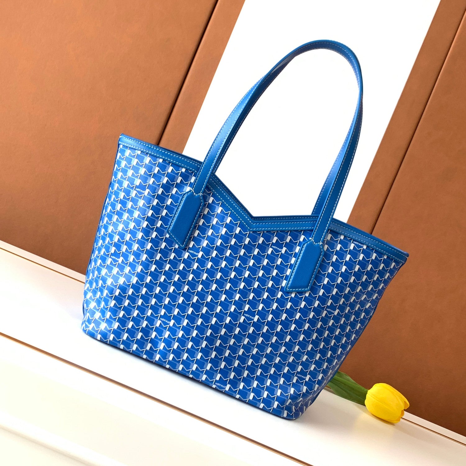 Moynat M Canvas Women's Classic Blue Canvas Tote Bag with Hook Closure Handheld and Shoulder Bag Bags #78698