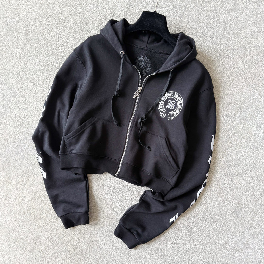Chrome Hearts Women's And Men's Fashion Casual Solid Color Hooded Zipper Pullover with Letter Print Pattern Loose Fit Jacket #78493