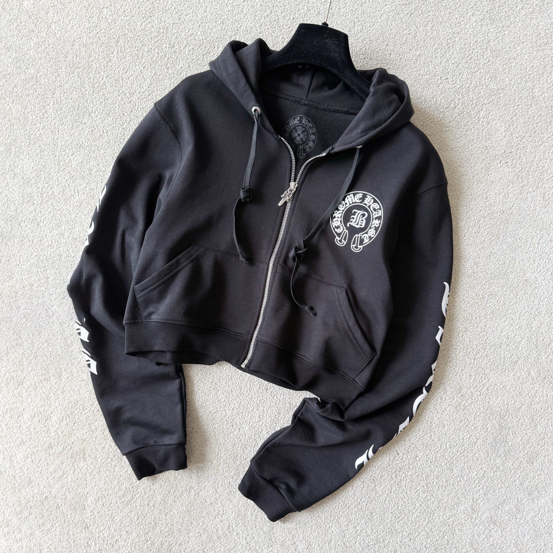 Chrome Hearts Women's And Men's Fashion Casual Solid Color Hooded Zipper Pullover with Letter Print Pattern Loose Fit Jacket #78493