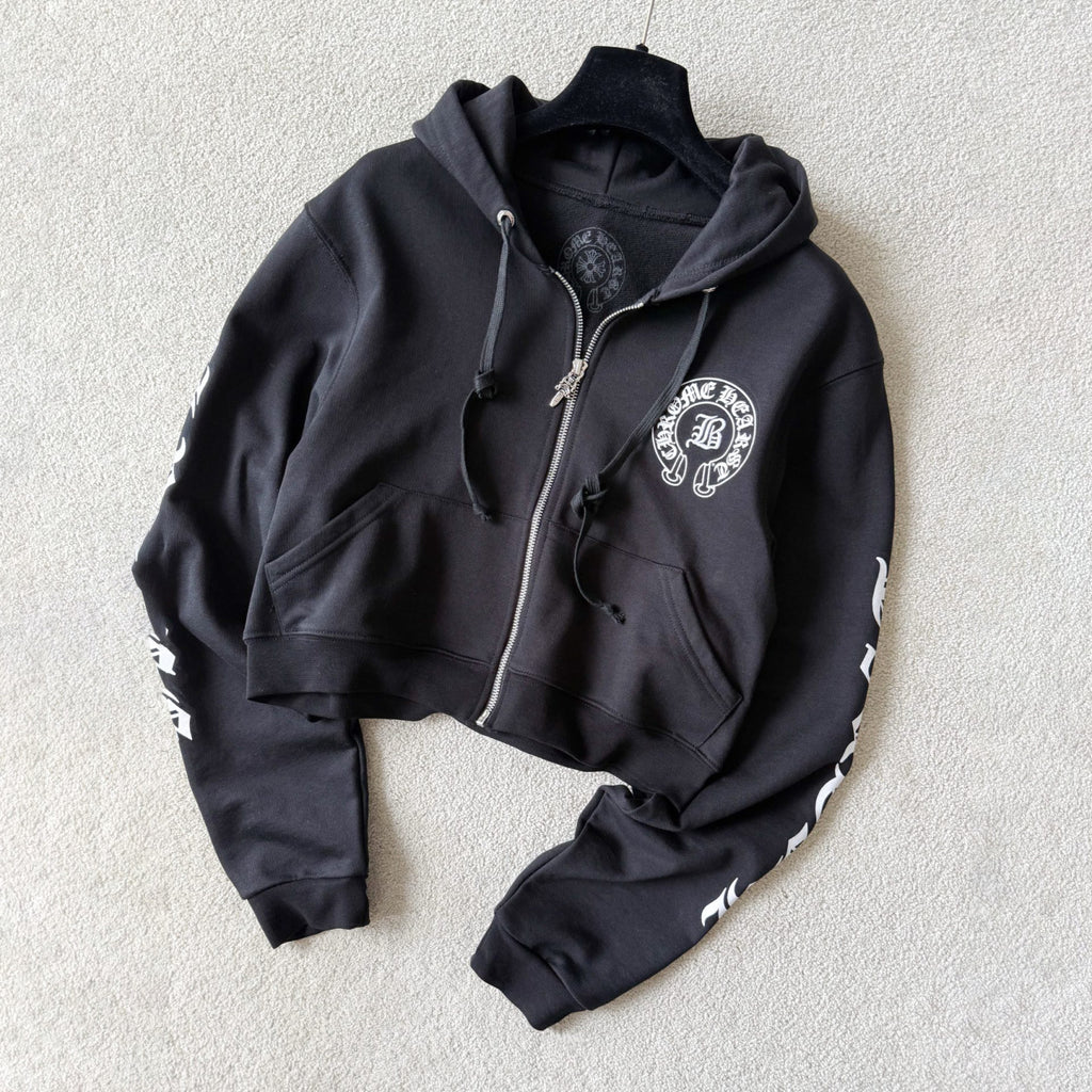 Chrome Hearts Women's And Men's Fashion Casual Solid Color Hooded Zipper Pullover with Letter Print Pattern Loose Fit Jacket #78493