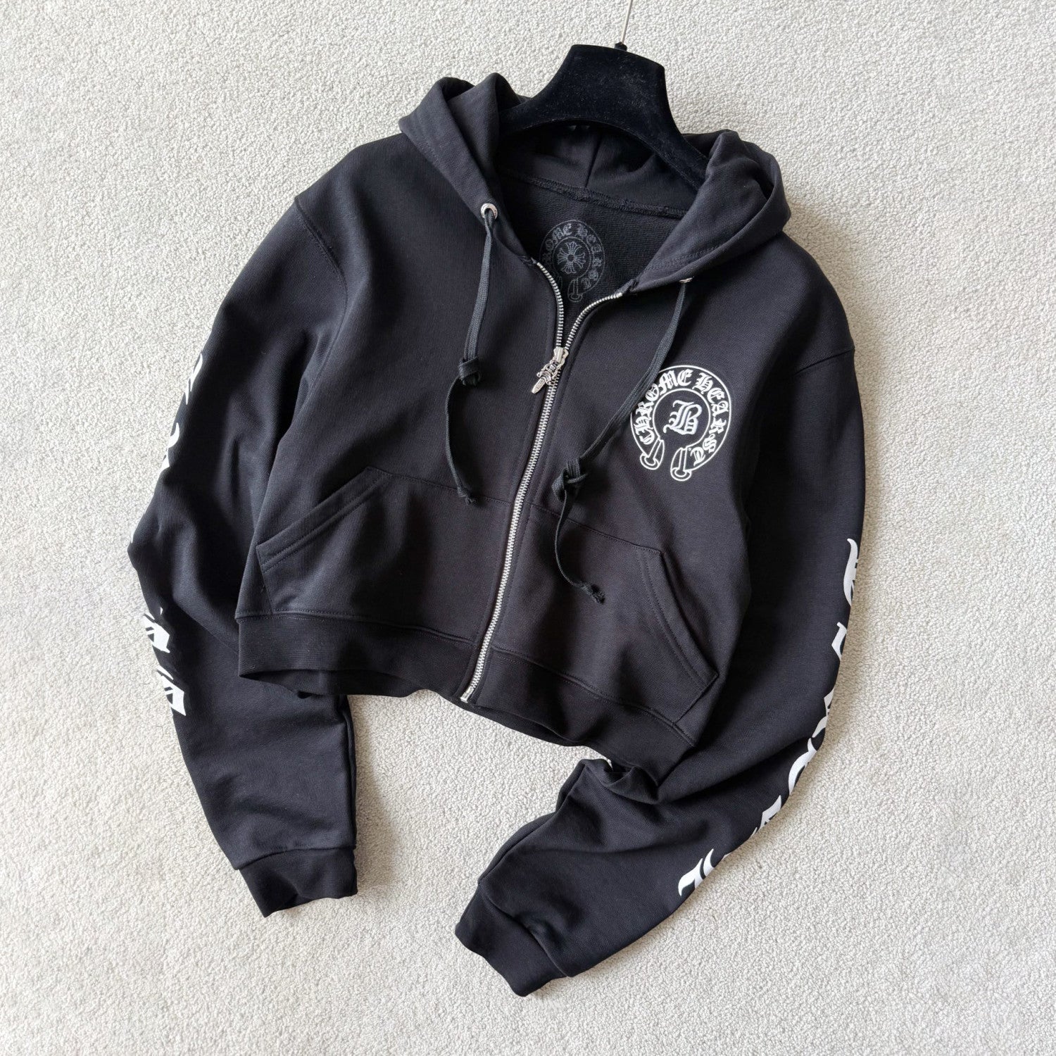 Chrome Hearts Women's And Men's Fashion Casual Solid Color Hooded Zipper Pullover with Letter Print Pattern Loose Fit Jacket #78493