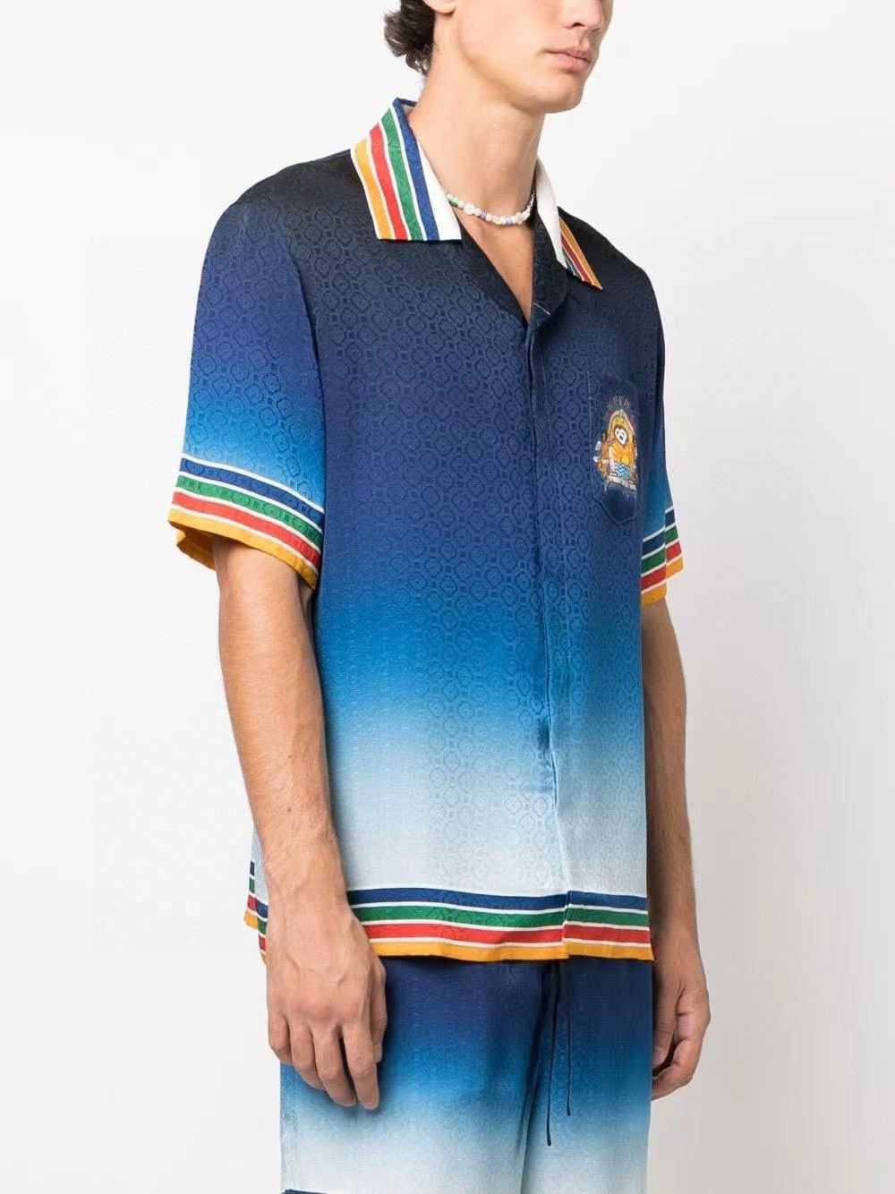 Casablanca Men's Summer Gradient Angel Pattern Printed Single-Breasted Short-Sleeved Shirt and Casual Shorts Set Suit #77744