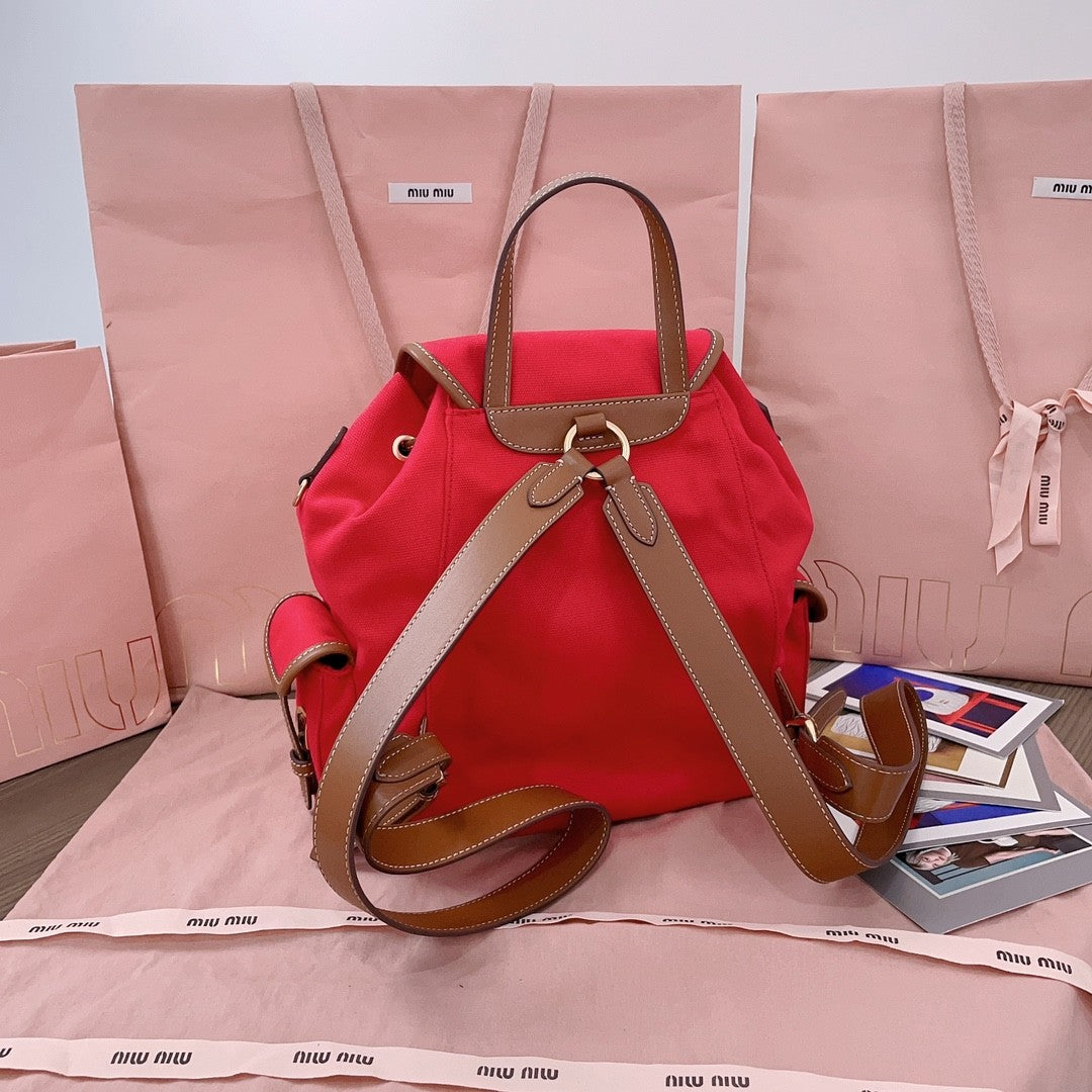 MiuMiu Women's Solid Color Canvas Patchwork Cowhide Shoulder Bag Backpacks Bags #75843