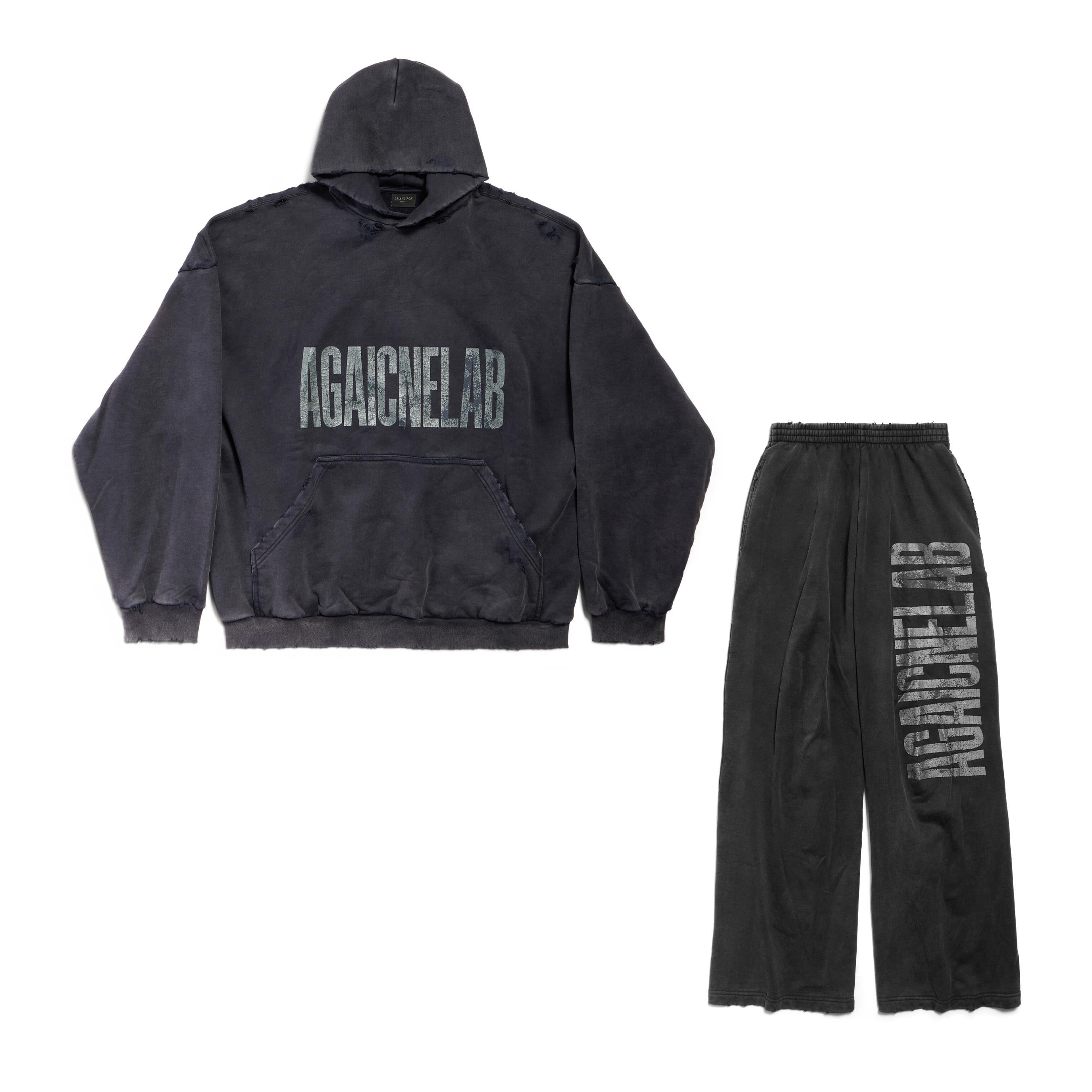 Balenciaga Men's Spring & Autumn Gray Letter Print Loose Hooded Drop Shoulder Long Sleeve Sweatshirt Tie Sweatpants Pants #73496