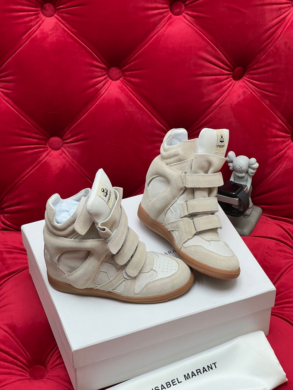 Isabel Marant Women's Autumn and Winter Solid Colour Velcro Round Toe High Top Suede Leather Casual Sneakers Shoes #76685