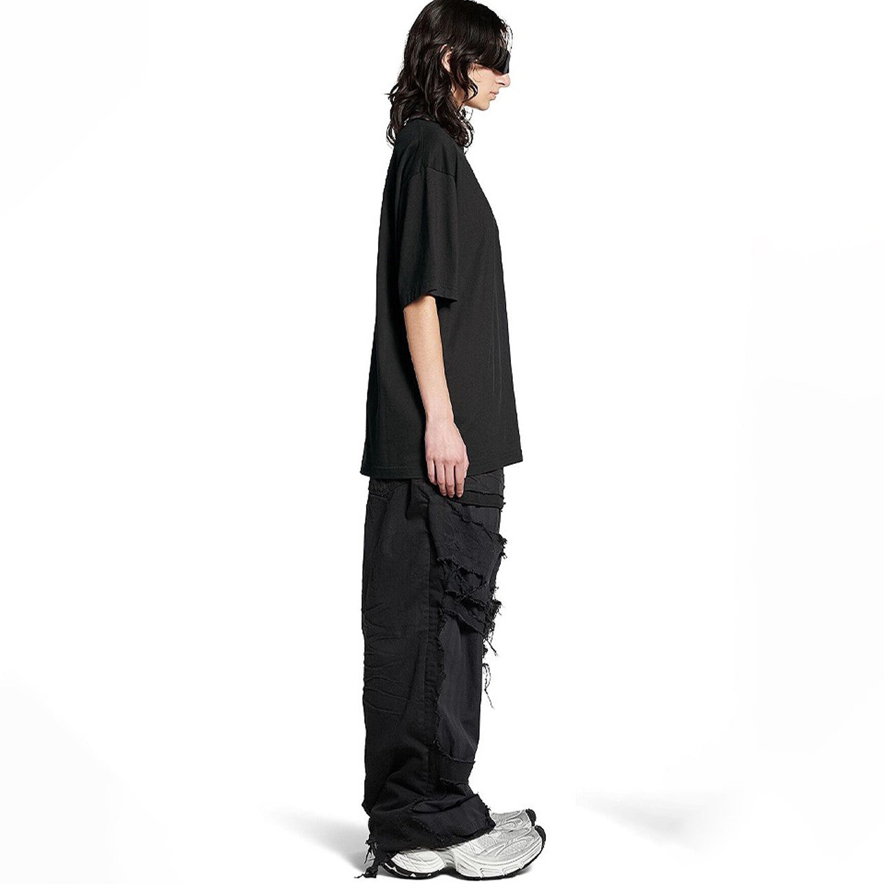 Balenciaga Men's Women's Four Seasons Cotton Black Patchwork Pajama Pants High Waist Casual Loose Straight Denim Pants Ngvp #9595