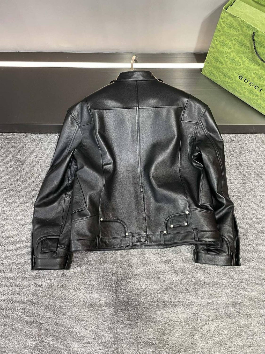 Balenciaga 25FW Cowhide Jacket Bew Double Zipper Ribbed Cuffs Leather Jacket Loose Version #332836