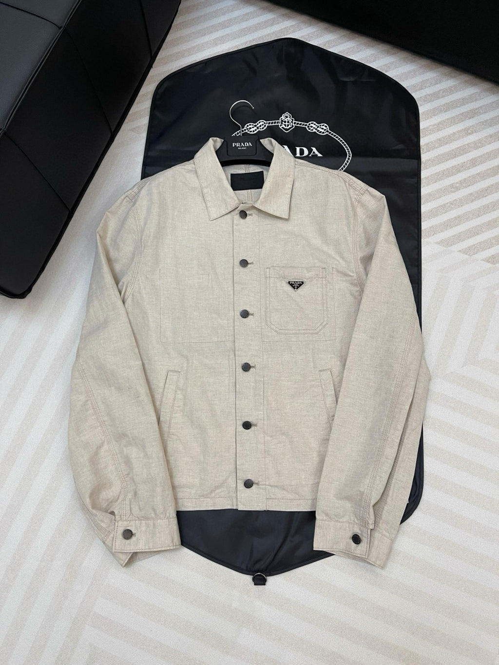 Prada Men's Fall And Winter Solid Color Lapel Single Breasted Linen Long Sleeved Jacket Casual Trousers Pants Set Suit #75646