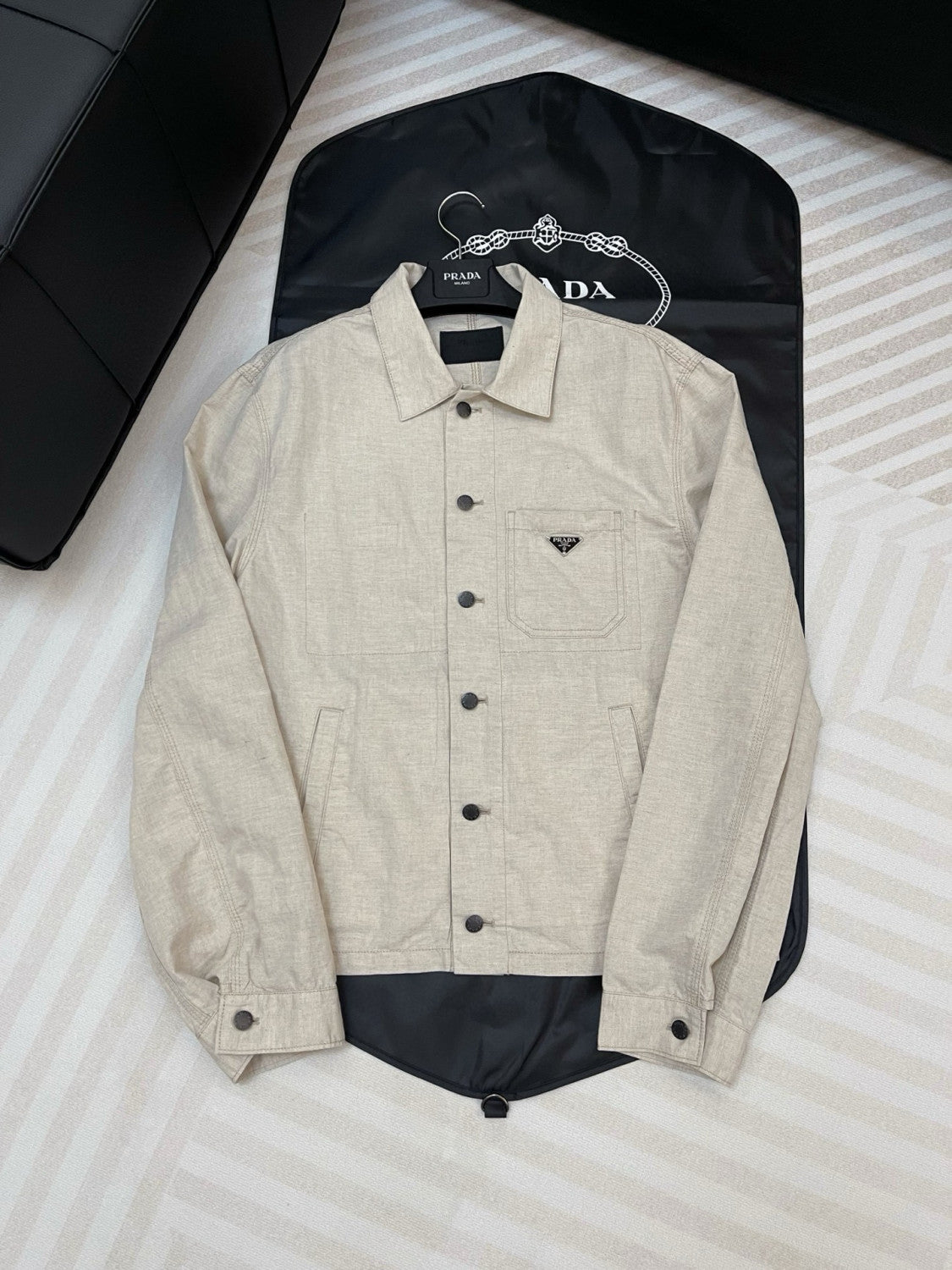 Prada Men's Fall And Winter Solid Color Lapel Single Breasted Linen Long Sleeved Jacket Casual Trousers Pants Set Suit #75646