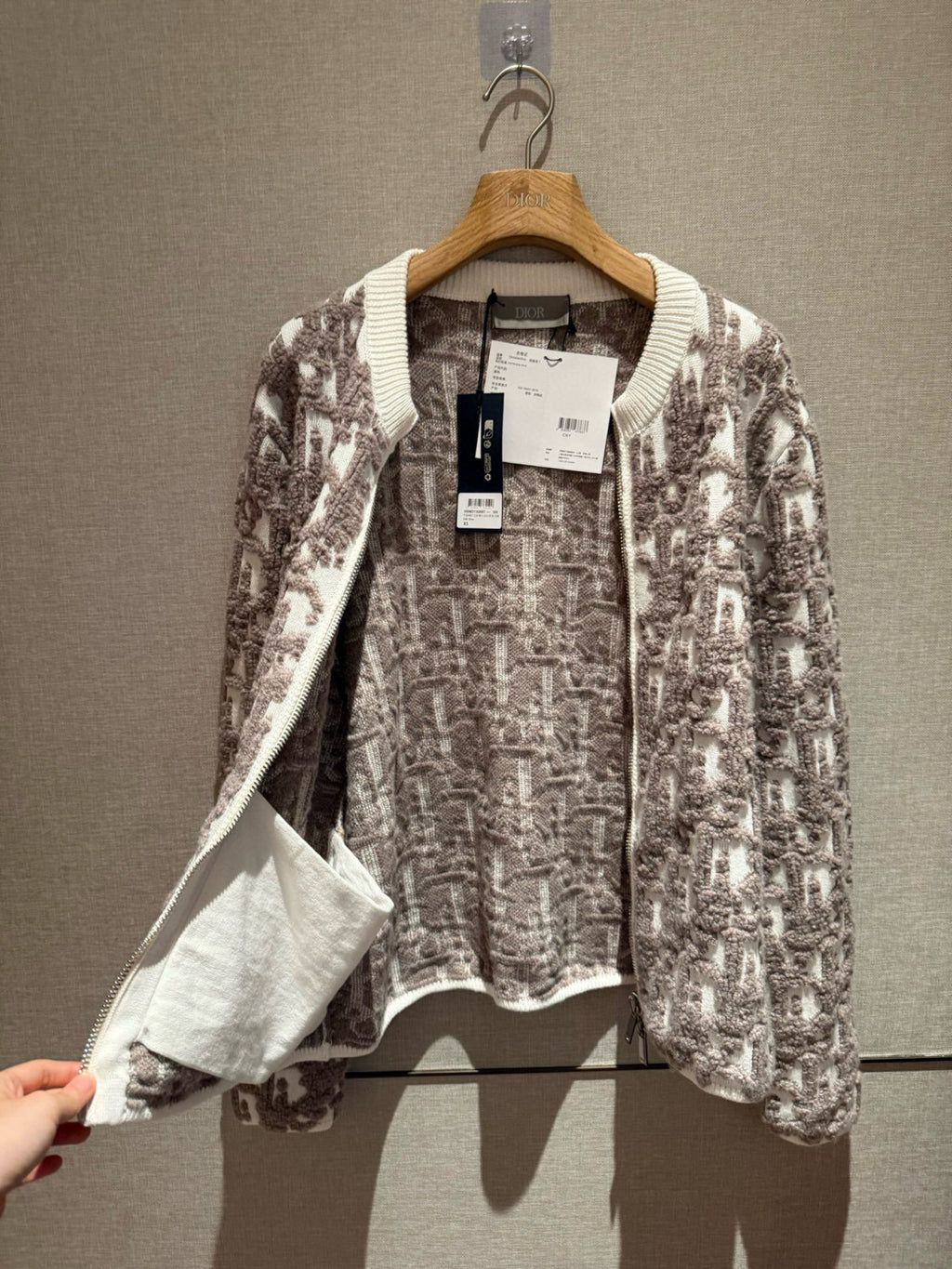 Dior Men's And Women's Spring/Summer Fashion Casual Round Neck Wool Knit Oblique Print Zipper Sweater #78325