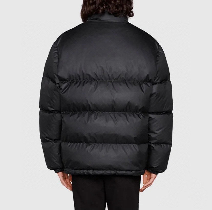 Gucci Men's And Women's Winter Fashion Casual High Neck Single Button Red Green Striped Webbing Contrast Collar Detachable Sleeves Down Jacket #79374