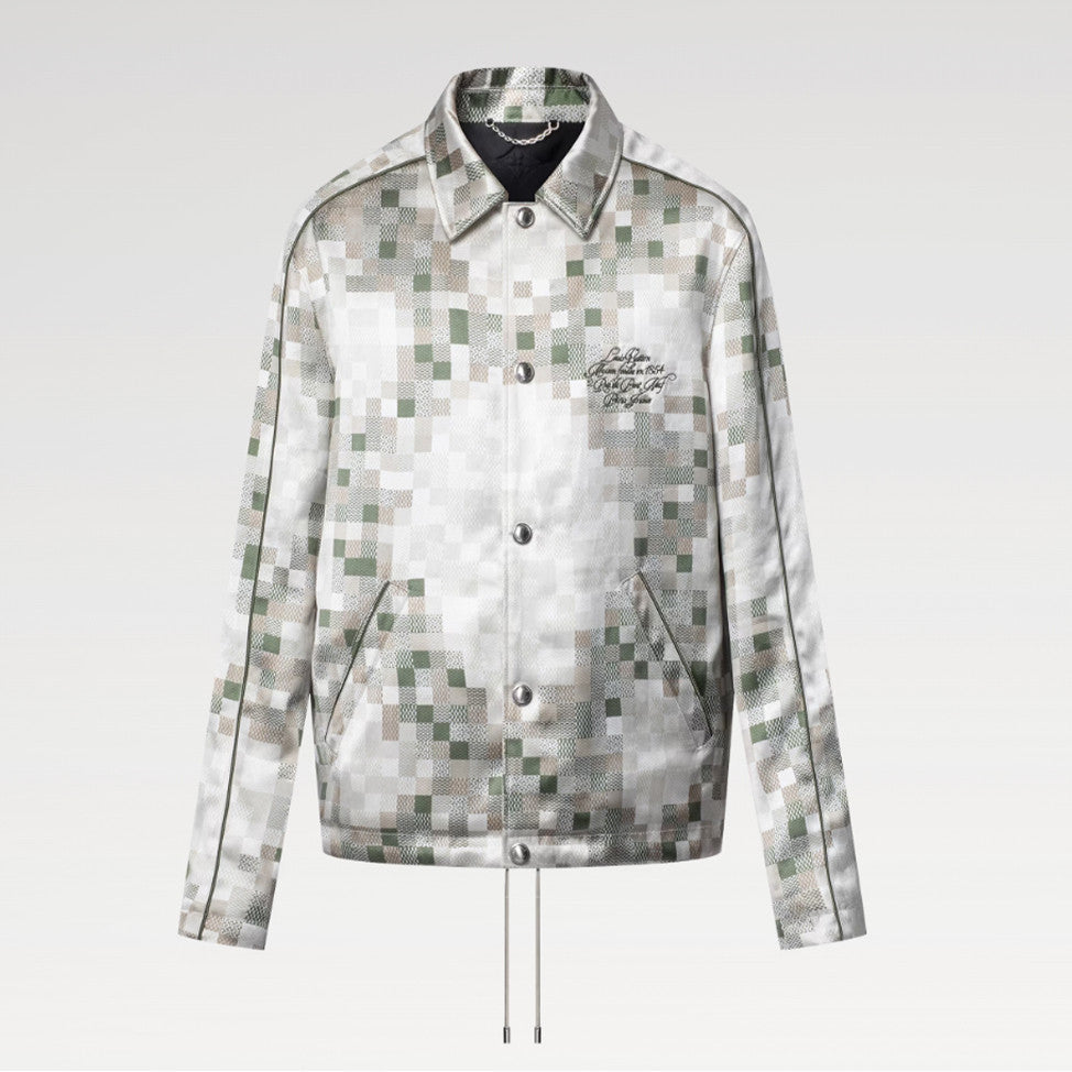 Louis Vuitton ï»?Men's Spring Graphic Coach Jacket Jacquard Drawstring Hem Long Sleeve Single Breasted Coat #71876