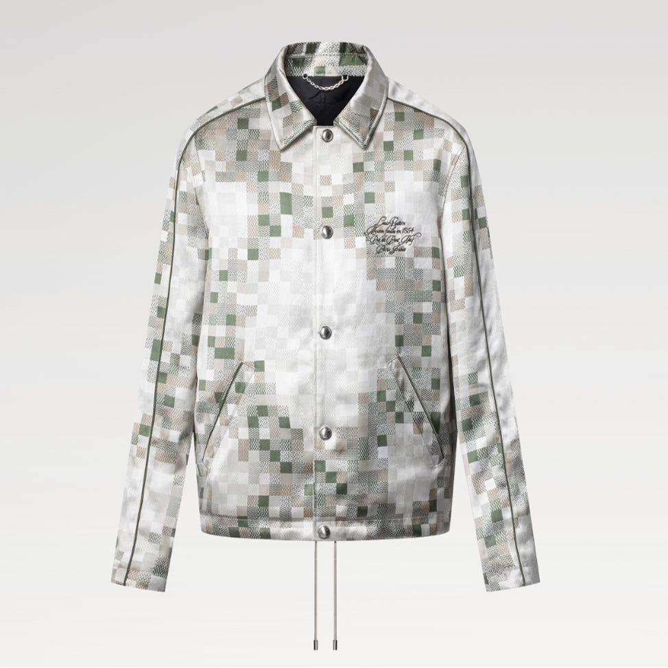 Louis Vuitton ï»?Men's Spring Graphic Coach Jacket Jacquard Drawstring Hem Long Sleeve Single Breasted Coat #71876