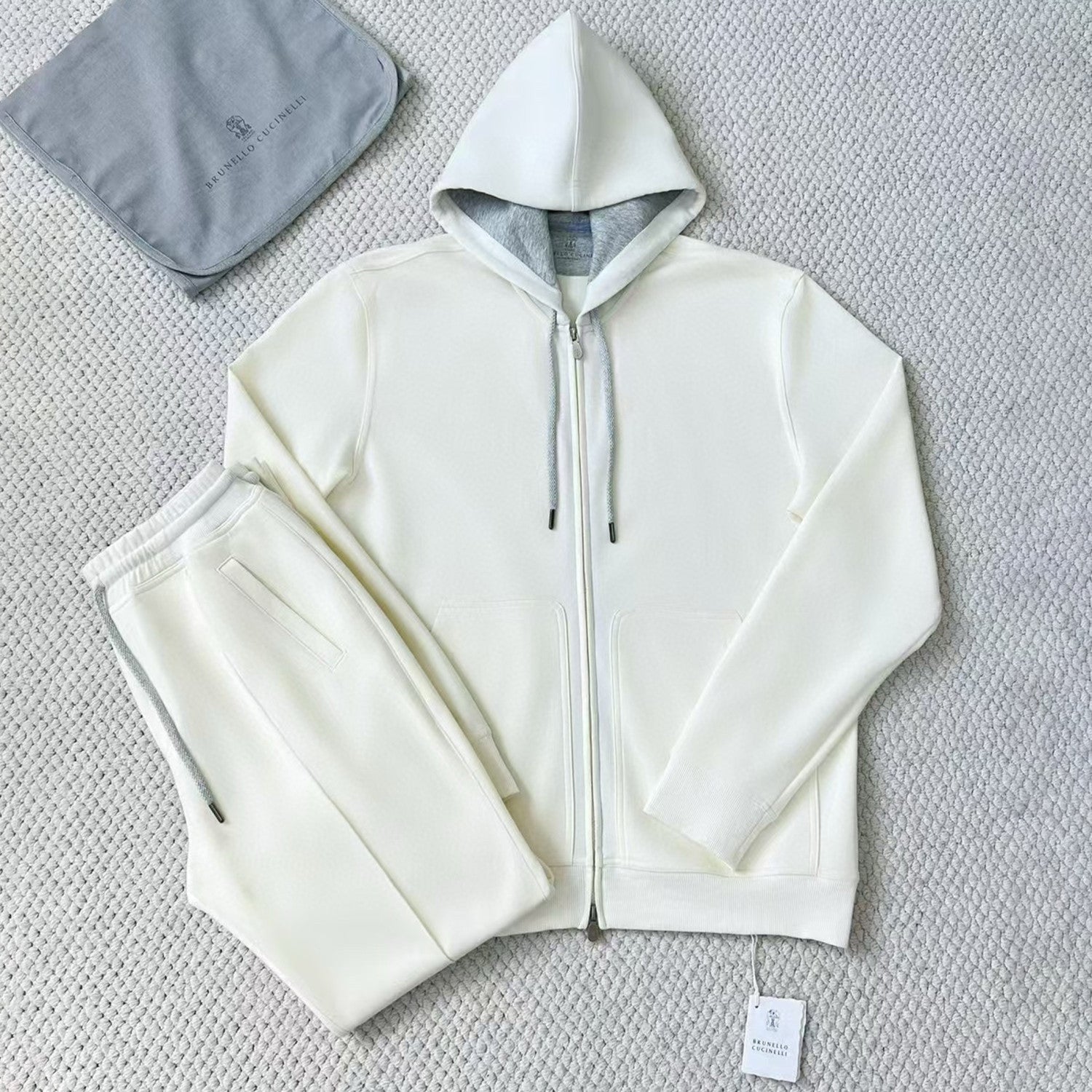 Brunello Cucinelli Men's Solid Colour Hooded Zip Sweatshirt Jacket Drawstring Comfort Straight Trousers Pants Sweatpants Suit Set  #81324